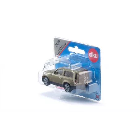 Miniatura Land Rover Defender 90 P400 verde Pangea de metal con techo acristalado y rueda de repuesto.