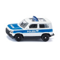 Vehículo de juguete Land Rover Defender Policía Federal Siku de metal con barra de luces azul y ruedas de goma.