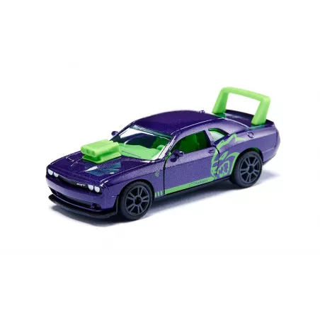 Dodge Challenger SRT Hellcat Siku personalizado violeta y verde a escala con puertas practicables