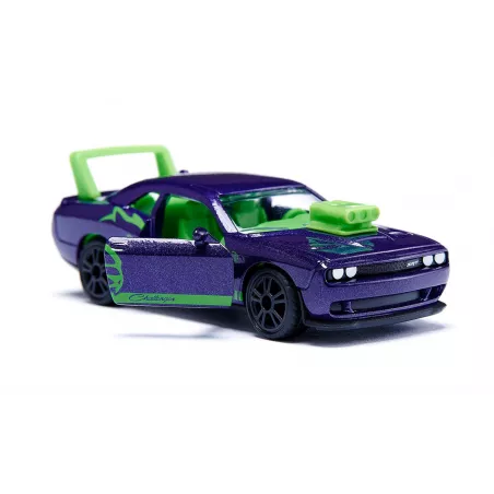 Dodge Challenger SRT Hellcat Siku personalizado violeta y verde a escala con puertas practicables