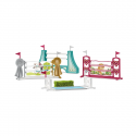 Set de obstáculos de hípica de juguete con vallas regulables y setos para figuras ecuestres.