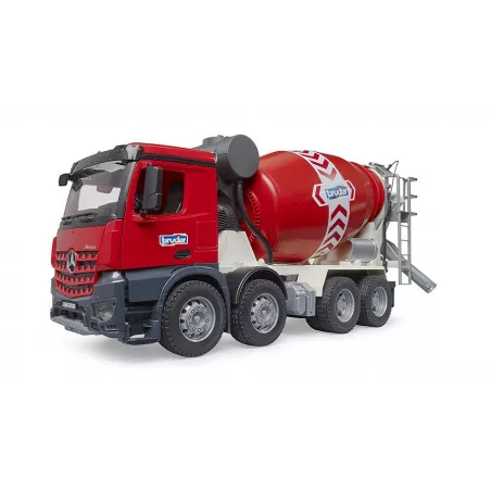 Camión hormigonera de juguete Mercedes-Benz Arocs de Bruder a escala 1:16 con tambor giratorio.