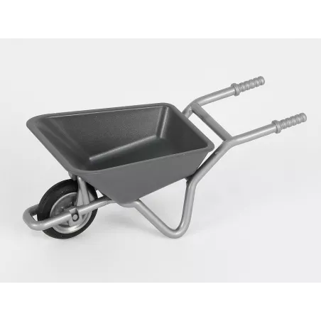 Carretilla de juguete Bruder a escala 1:16 para niños, ideal para juegos de construcción en casa y jardín.