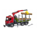 Camión de juguete MB Arocs Bruder escala 1:16 para transporte de madera con grúa forestal y troncos