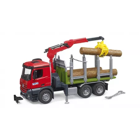Camión de juguete MB Arocs Bruder escala 1:16 para transporte de madera con grúa forestal y troncos