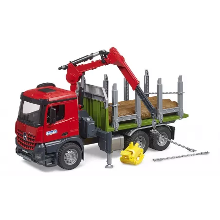 Camión de juguete MB Arocs Bruder escala 1:16 para transporte de madera con grúa forestal y troncos