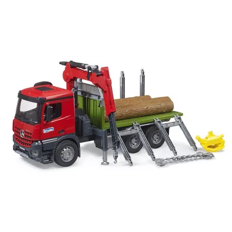 Camión de juguete MB Arocs Bruder escala 1:16 para transporte de madera con grúa forestal y troncos