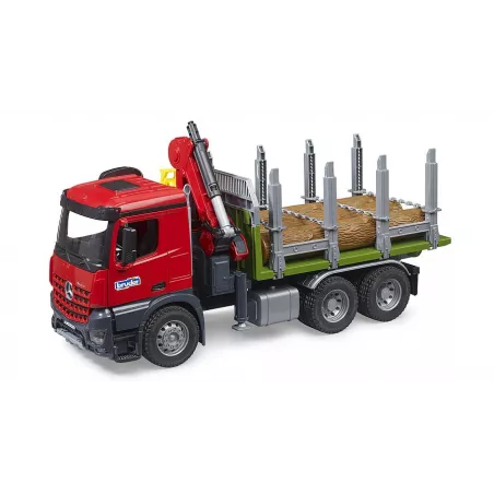 Camión de juguete MB Arocs Bruder escala 1:16 para transporte de madera con grúa forestal y troncos