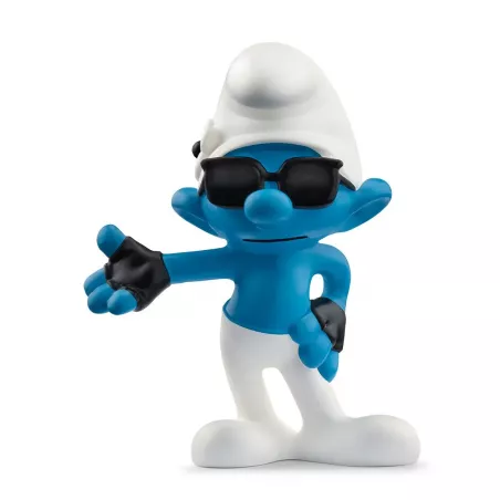 Figura coleccionable del Pitufo vanidoso de Schleich con gafas de sol y mitones.