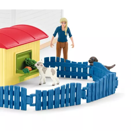 Set de juego hotel de animales Schleich con figuras de mascotas y circuito de agilidad.