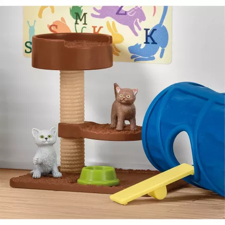 Set de juego hotel de animales Schleich con figuras de mascotas y circuito de agilidad.