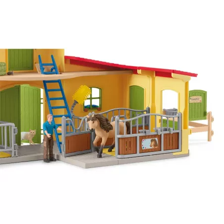 Box de juguete Schleich para ponis con figura de semental islandés y accesorios de alimentación.