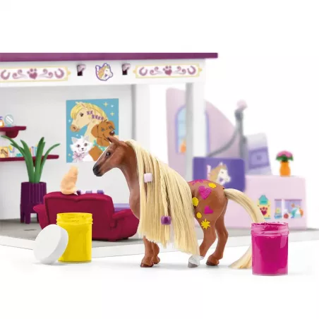 Salón de belleza de mascotas Sofia's Beauties de Schleich con accesorios para lavar y peinar juguetes.