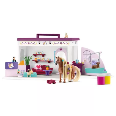 Salón de belleza de mascotas Sofia's Beauties de Schleich con accesorios para lavar y peinar juguetes.