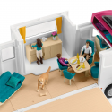 Autocaravana de juguete con zona para caballos, tres figuras de caballos, personajes y accesorios.