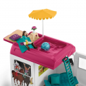 Autocaravana de juguete con zona para caballos, tres figuras de caballos, personajes y accesorios.