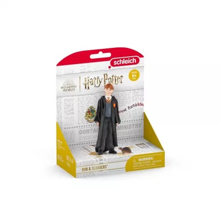 Figura de colección Schleich de Ron Weasley y su rata Scabbers, detallada y fiel al personaje de Harry Potter.