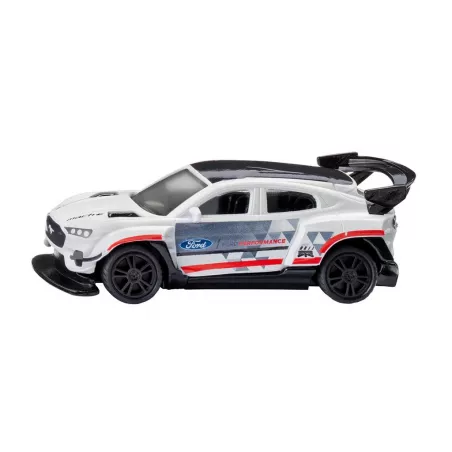 Miniatura metálica del coche eléctrico Ford Mustang Mach-E 1400 de Siku con detalles de competición.