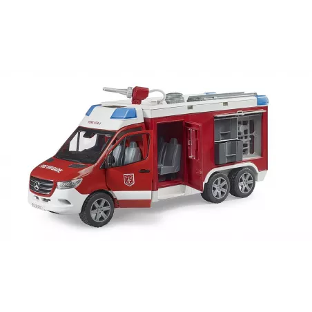 Camión de bomberos de juguete Mercedes-Benz Sprinter a escala 1:16 con luces, sonido y bomba de agua real.