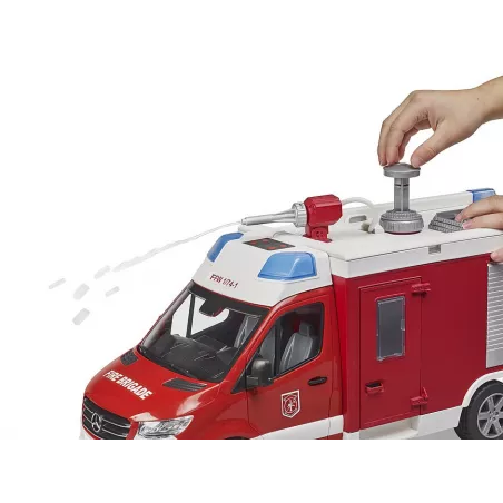 Camión de bomberos de juguete Mercedes-Benz Sprinter a escala 1:16 con luces, sonido y bomba de agua real.