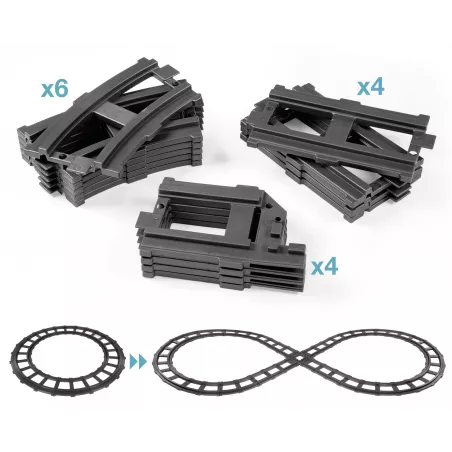 Set de expansión de vías de tren Train Rail de Peg-Pérego con vías rectas, curvas y cruce para niños.
