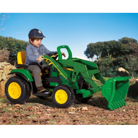 Tractor excavadora eléctrica infantil John Deere Ground Loader de 12V con pala móvil para niños.