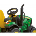 Tractor eléctrico infantil John Deere Ground Force con remolque en color verde y amarillo.