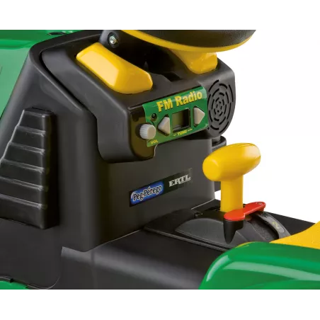 Tractor eléctrico infantil John Deere Ground Force con remolque en color verde y amarillo.