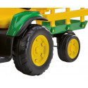 Tractor eléctrico infantil John Deere Ground Force con remolque en color verde y amarillo.