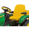 Tractor eléctrico infantil John Deere Ground Force con remolque en color verde y amarillo.