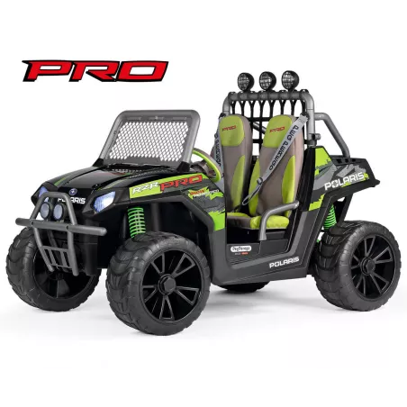 Todoterreno eléctrico infantil Polaris RZR Pro Verde Sombra de 24V con ruedas de goma de tracción extrema.