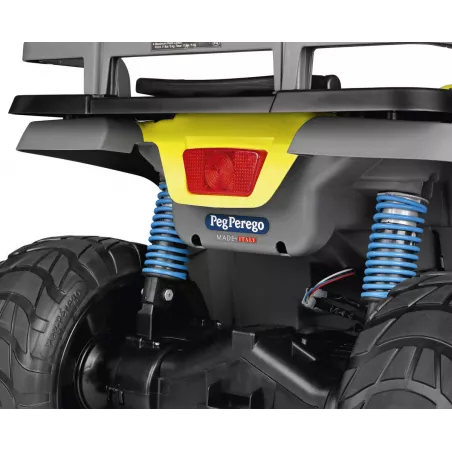 Quad eléctrico infantil Polaris Sportsman Pro Cítricos de 24V con ruedas de goma para terrenos difíciles.