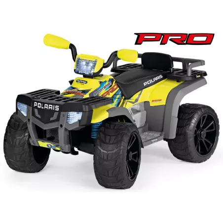 Quad eléctrico infantil Polaris Sportsman Pro Cítricos de 24V con ruedas de goma para terrenos difíciles.