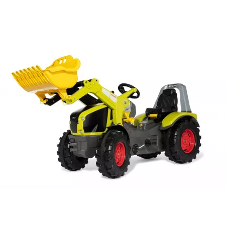 Tractor de pedales Claas Axion 950 para niños con cargador frontal y asiento ajustable.