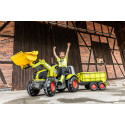Tractor de pedales Claas Axion 950 para niños con cargador frontal y asiento ajustable.
