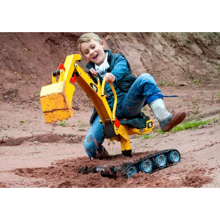 Excavadora infantil de metal rollyDigger CAT con brazo articulado y asiento giratorio.