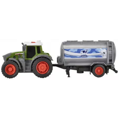 Tractor de juguete Fendt de 26 cm con tanque de leche, luces y sonidos realistas para niños.