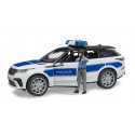 Vehículo policial Range Rover Velar de juguete a escala 1:16 con figura de policía bworld y luces.