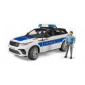 Vehículo policial Range Rover Velar de juguete a escala 1:16 con figura de policía bworld y luces.
