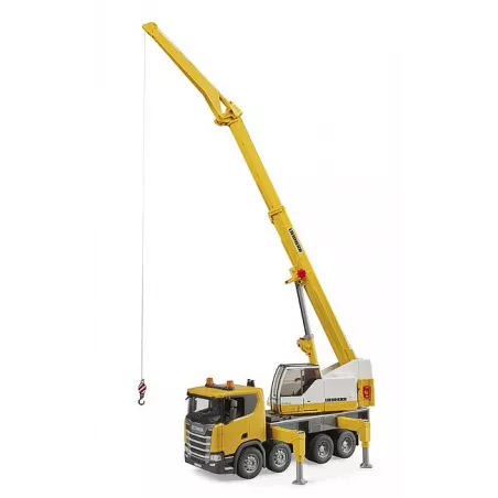 Camión grúa de juguete Scania Super 560R Liebherr de Bruder a escala 1:16 con luces y sonido