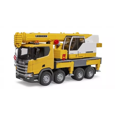 Camión grúa de juguete Scania Super 560R Liebherr de Bruder a escala 1:16 con luces y sonido