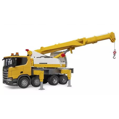 Camión grúa de juguete Scania Super 560R Liebherr de Bruder a escala 1:16 con luces y sonido