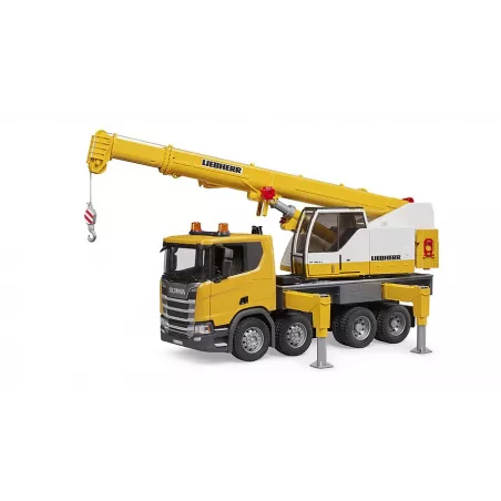 Camión grúa de juguete Scania Super 560R Liebherr de Bruder a escala 1:16 con luces y sonido