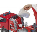 Camión de bomberos de juguete Scania Super 560R de Bruder a escala 1:16 con escalera extensible.