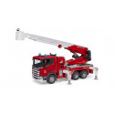 Camión de bomberos de juguete Scania Super 560R de Bruder a escala 1:16 con escalera extensible.