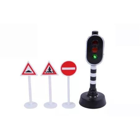 Set de semáforos de juguete Kids Globe con luces y señales de tráfico para educación vial infantil.