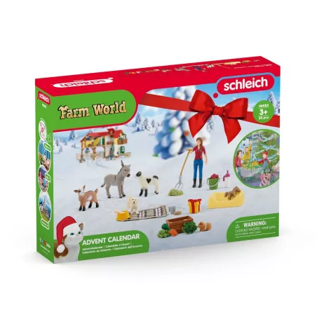 Calendario de adviento Farm World 2023 de Schleich con figuras de animales de granja y accesorios de juguete.