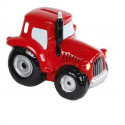 Tractor hucha de cerámica roja, hucha infantil decorativa.