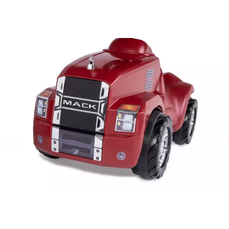 Camión correpasillos rollyMinitruck Mack con ruedas silenciosas y capó abatible para niños de 1.5 a 4 años.
