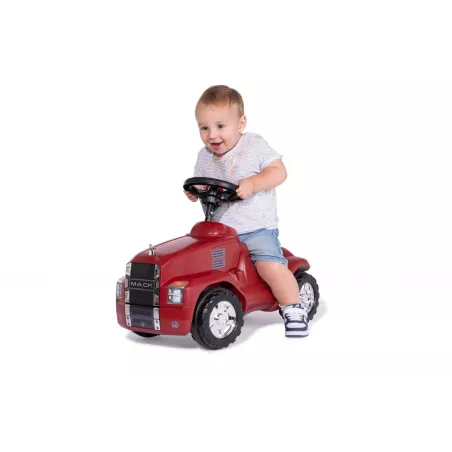Camión correpasillos rollyMinitruck Mack con ruedas silenciosas y capó abatible para niños de 1.5 a 4 años.